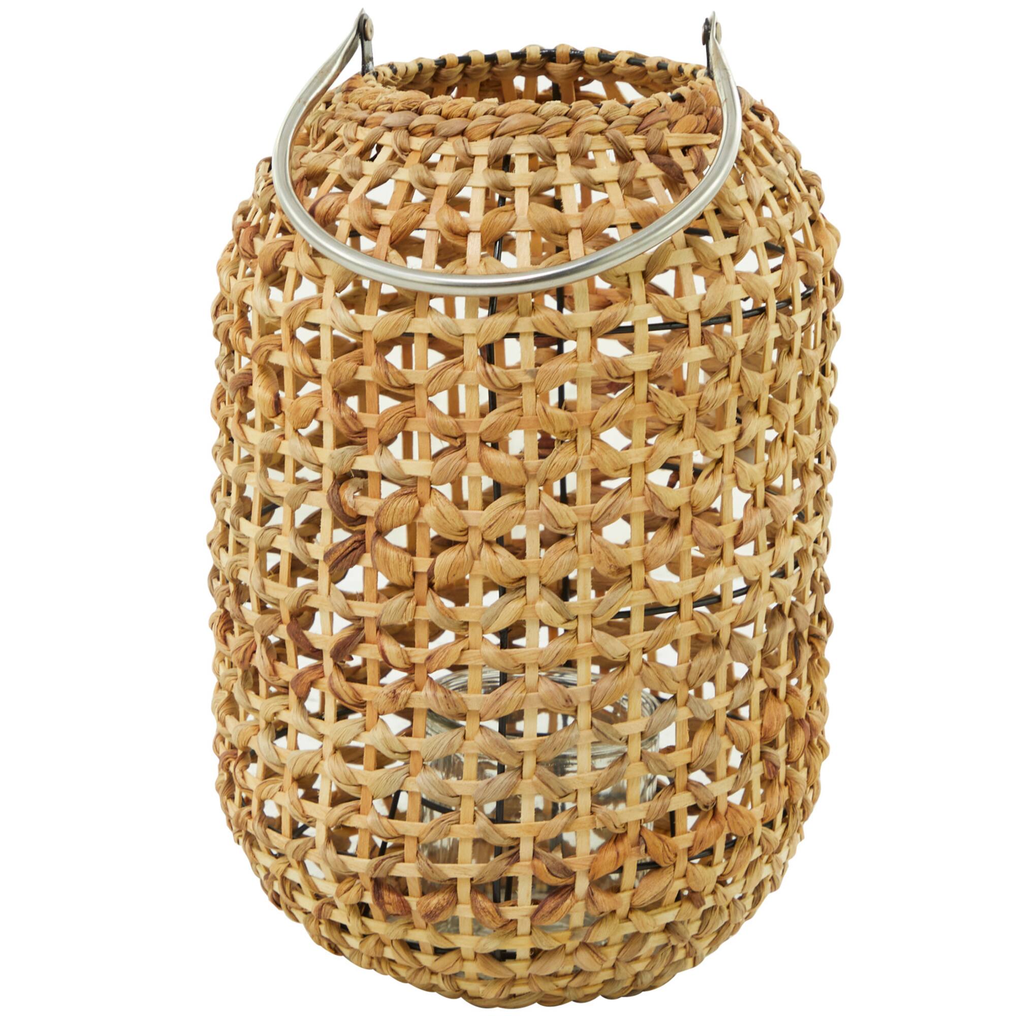 15" Brown Metal Handmade Candle Lantern with Glass Holder and Handle